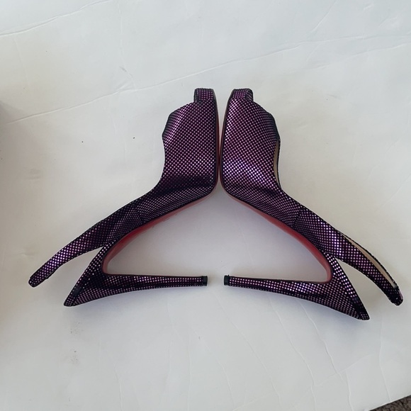 Christian Louboutin No Prive Metallic Fuschia slingback stiletto heels 39.5 - Picture 9 of 11